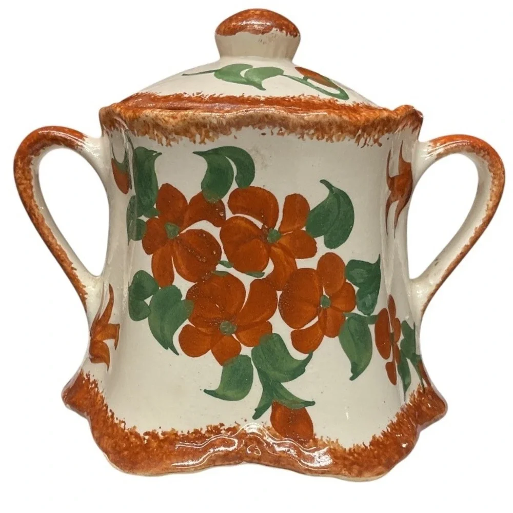 VTG Cash Family Hand Painted Clinchfield Erwin TN Pottery‎ Ceramic Sugar Bowl OS